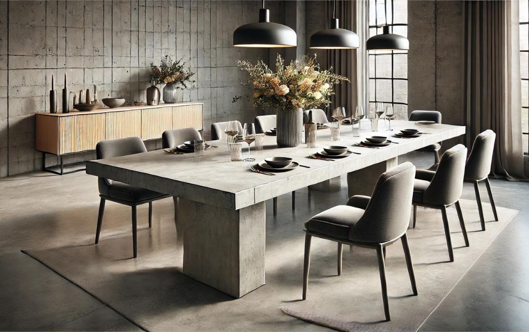 Waterproof dining table made out of concrete.