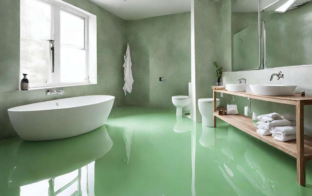 A plain green epoxy resin floor, a budget option.