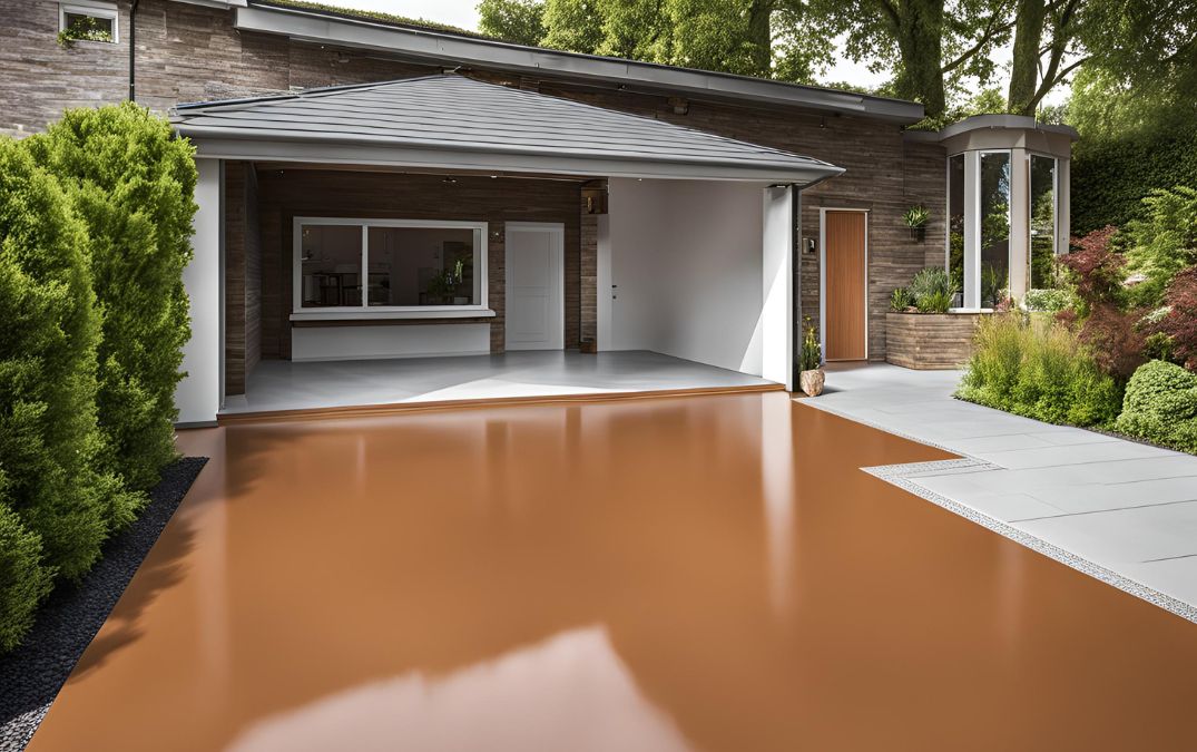 A brown epoxy resin flooring for an outside driveway.