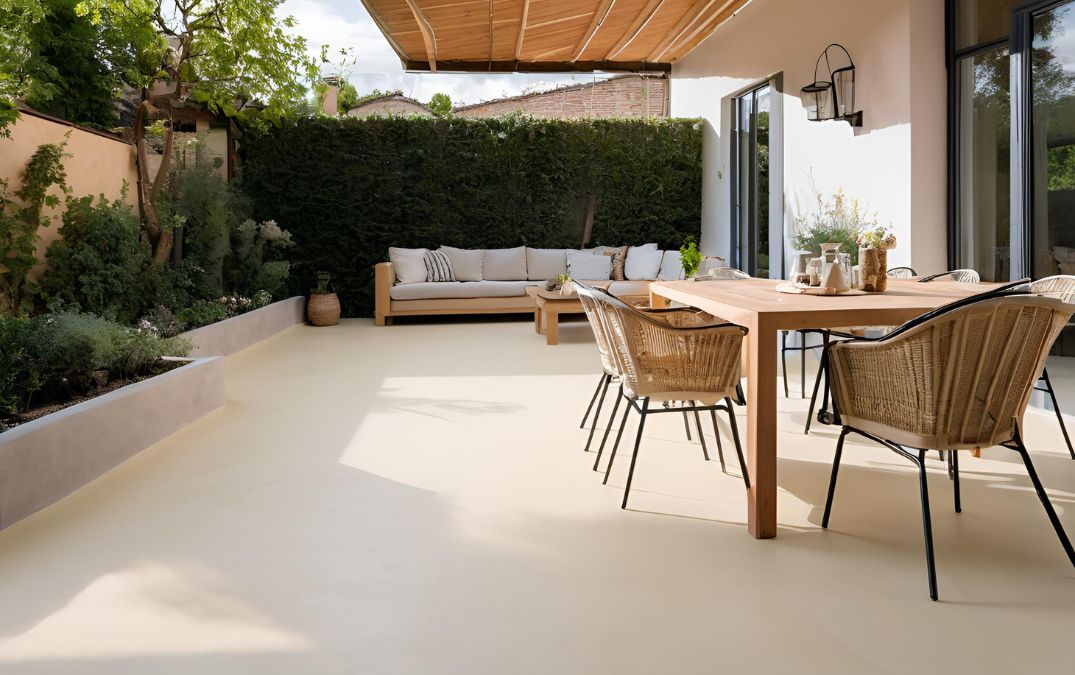 Microcement flooring for an outside patio