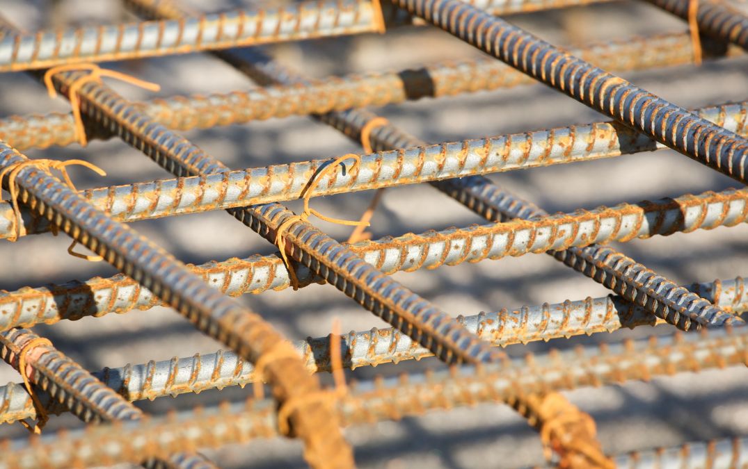 Close up of concrete reinforcement steel rebar.