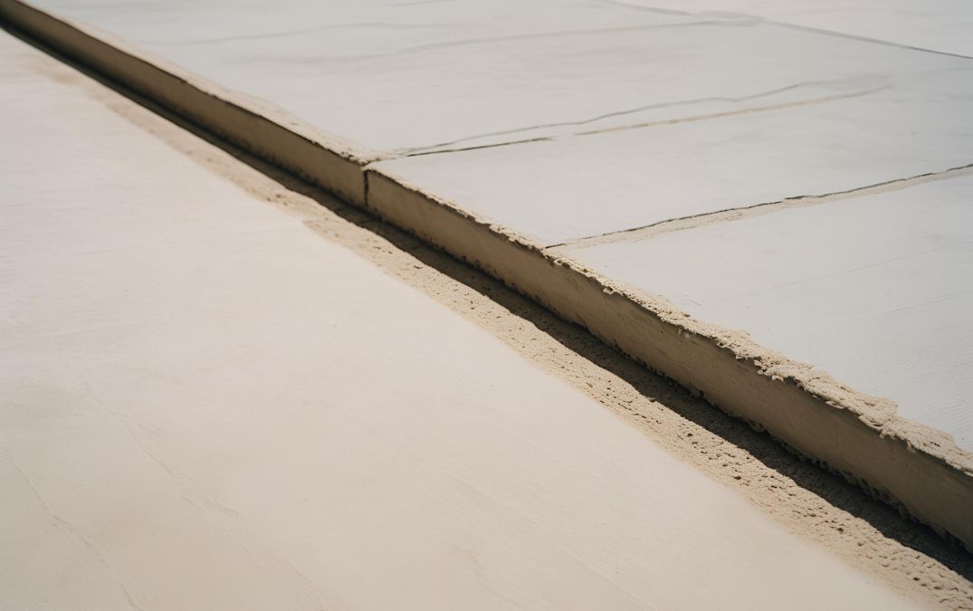 A newly laid concrete floor demonstrating the thickness of the screed.