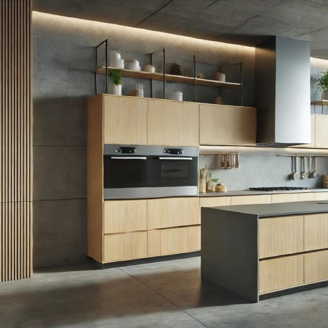 A 6-inch polished concrete floor in a kitchen.