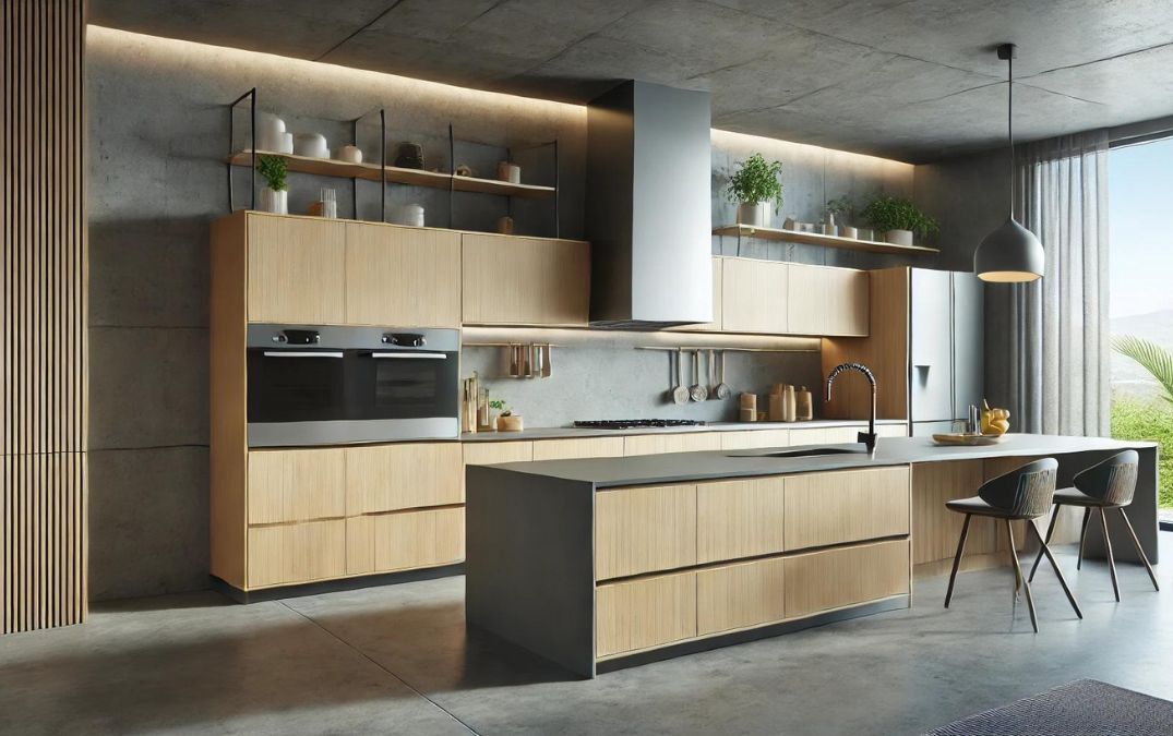 A 6 inch polished concrete floor in a kitchen.