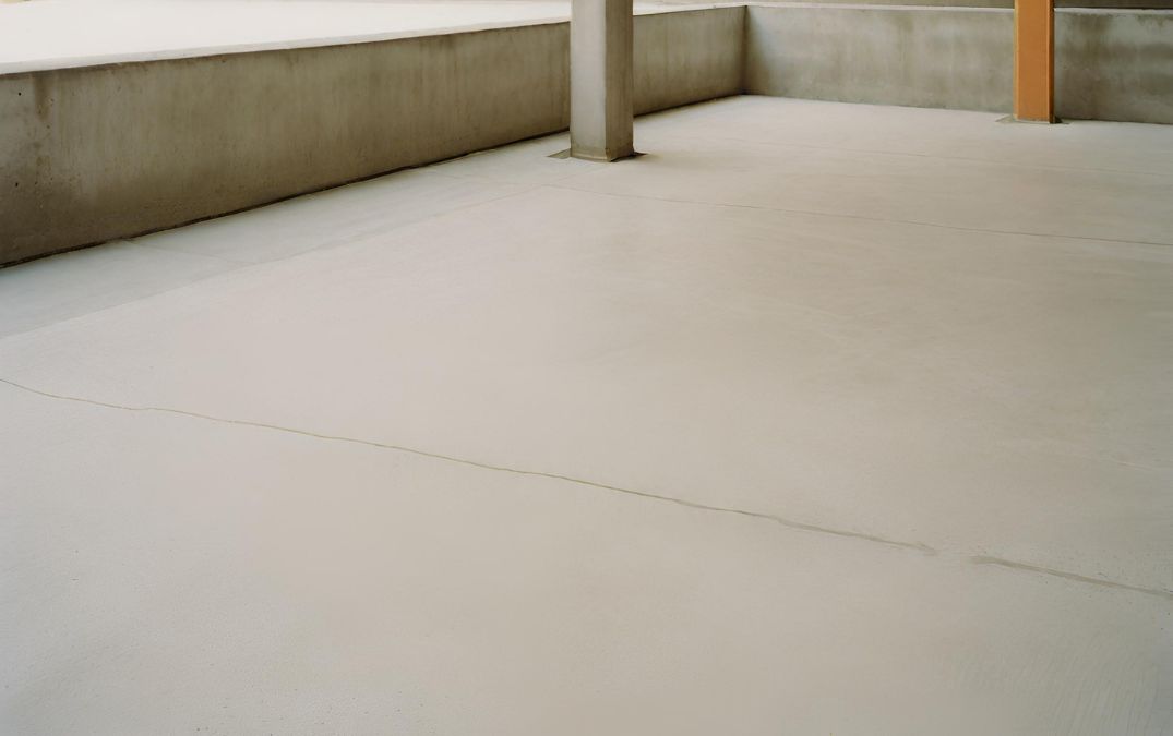 A concrete overlay that has been laid on an aged concrete foundation.