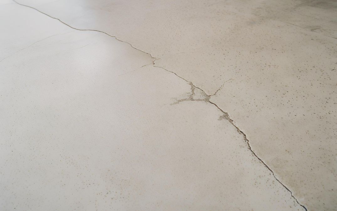 a long crack all the way along a polished concrete floor.