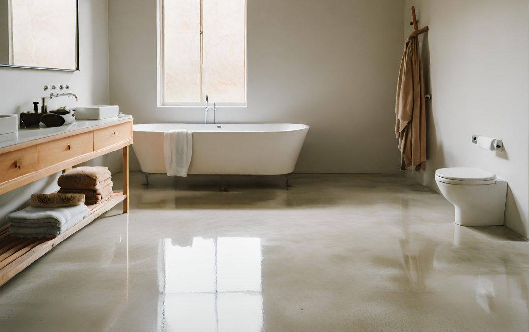 Regular polished concrete flooring for a bathroom