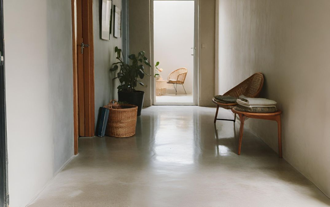 An affordable concrete floor in a hallway