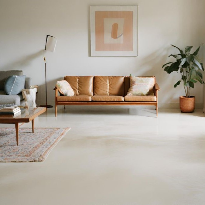 The best flooring money can buy for a living room, polished concrete.