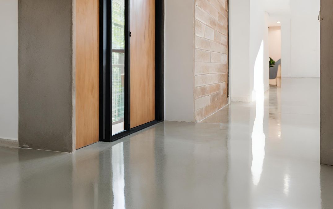 Freshly laid concrete floor in a new build.