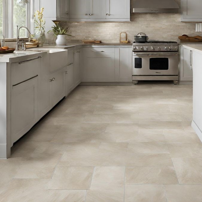 Durable porcelain tiles for a kitchen.