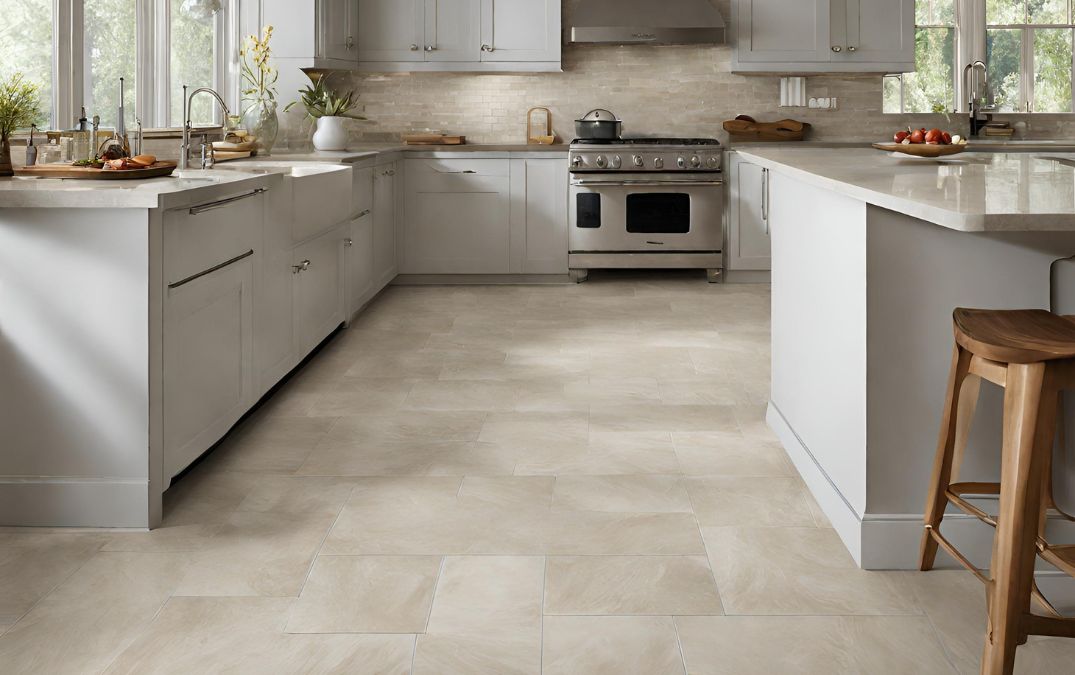 Durable porcelain tiles for a kitchen.