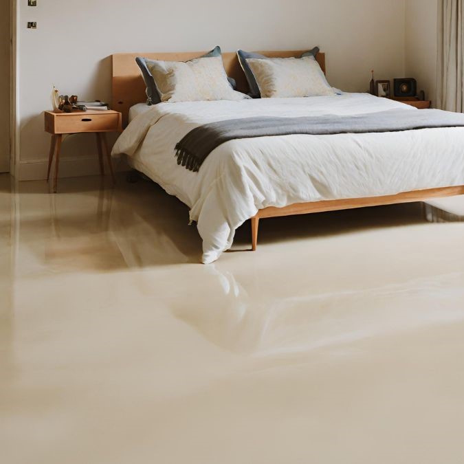 A concrete floor being polished in a residential home.