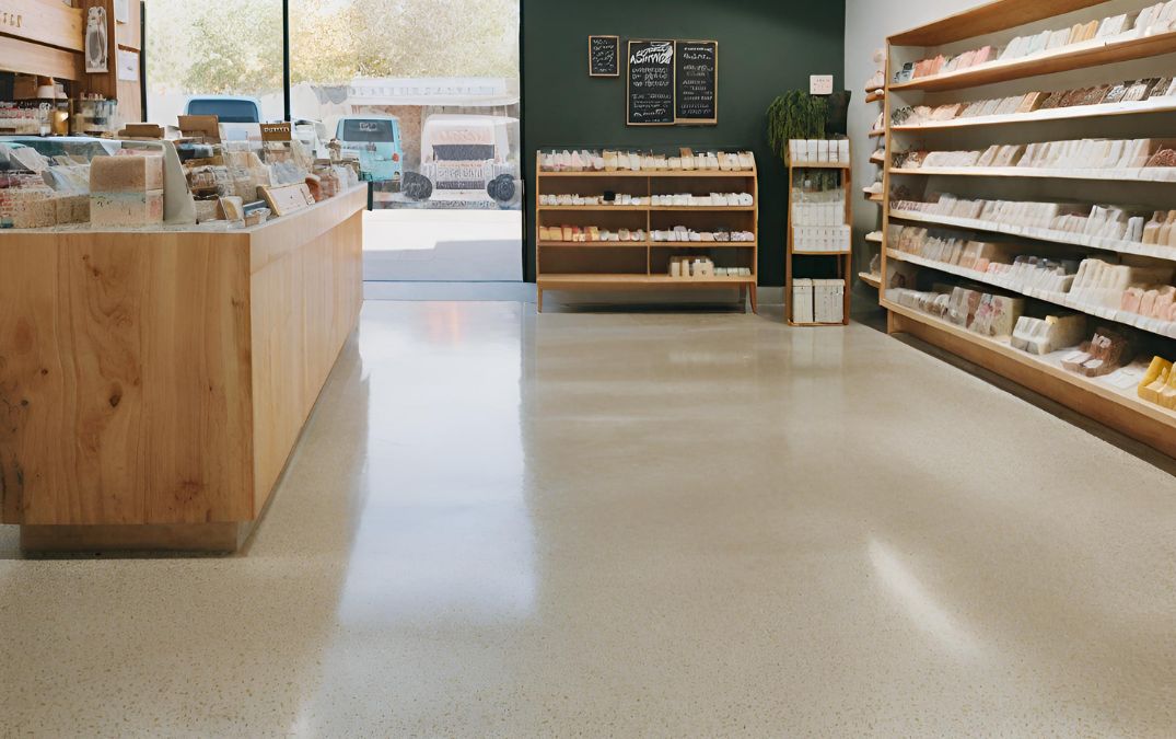 A Yeovil shop with a polished concrete floor, exposed-aggregate