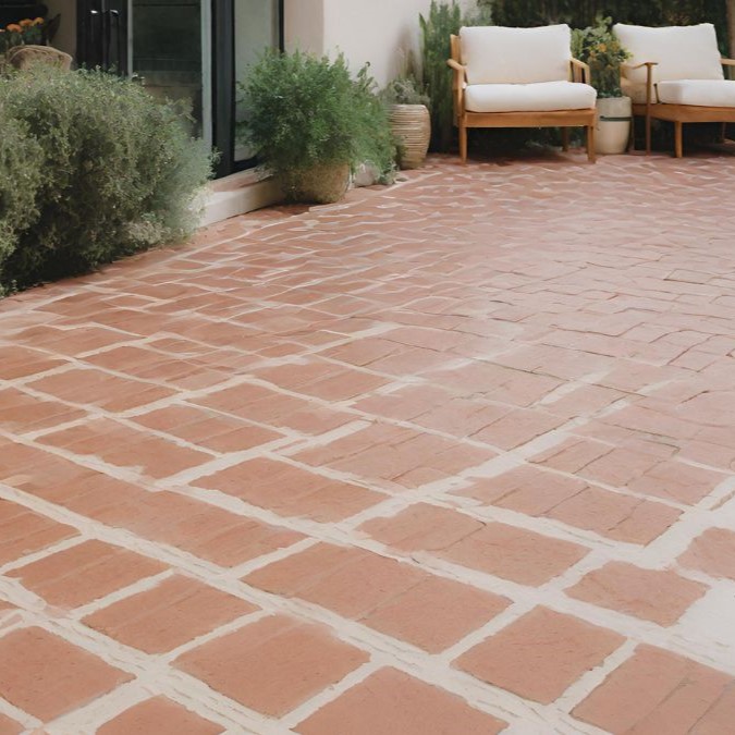 A stamped brick pattern on a concrete overlay for a patio