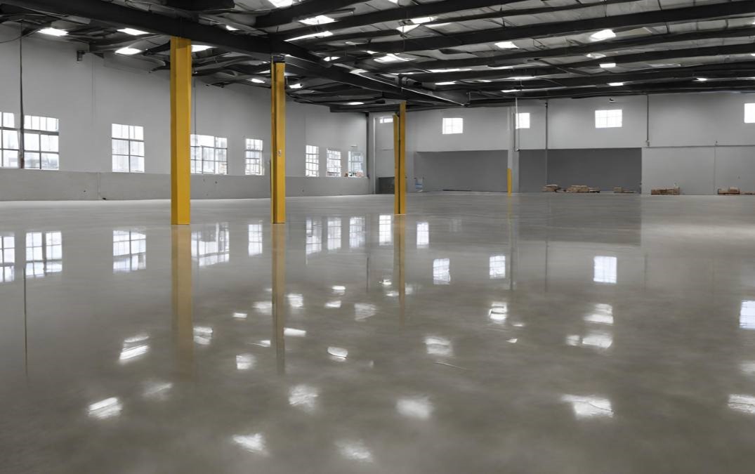 polished concrete floor for a British factory