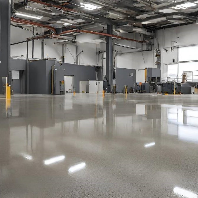 a warehouse with a polished concrete floor