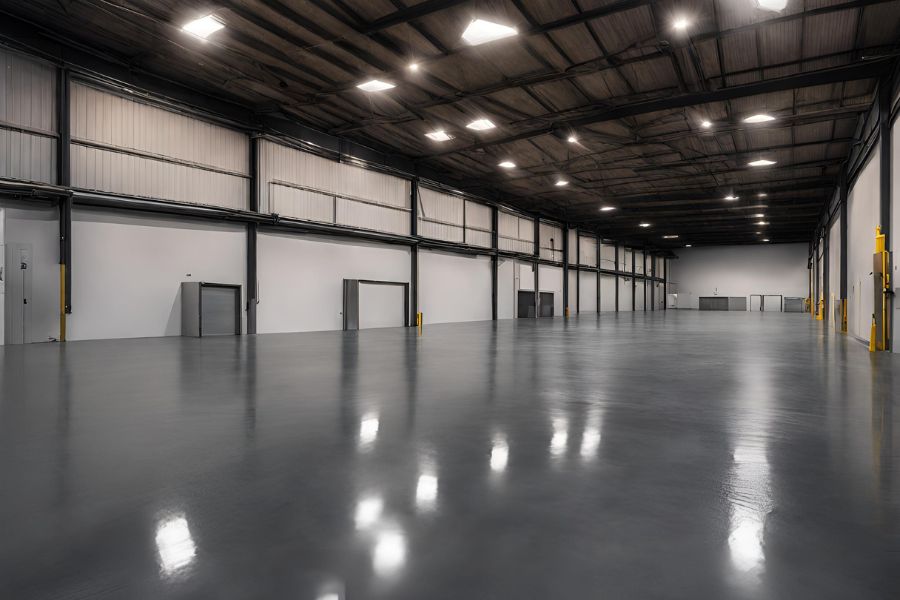 A warehouse in Taunton with grey polished concrete floors