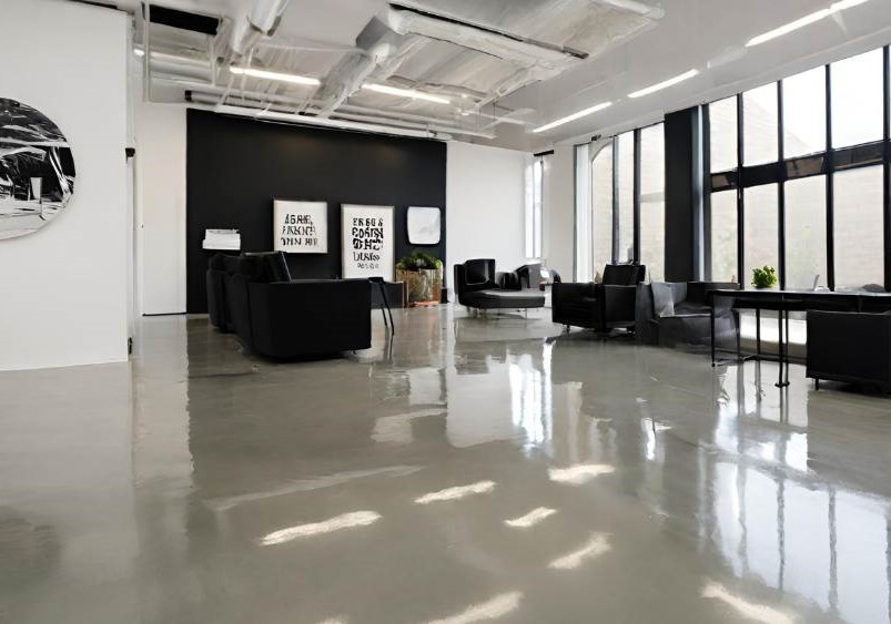 An office in Cheltenham with grey polished concrete flooring