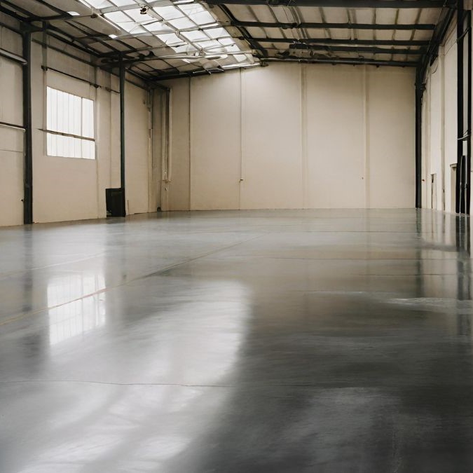 A durable black concrete floor for a warehouse.