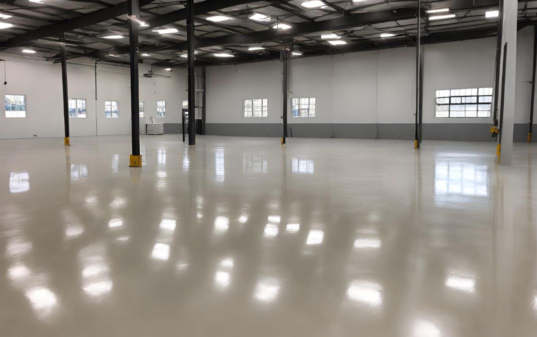 An affordable polished concrete floor for a warehouse.