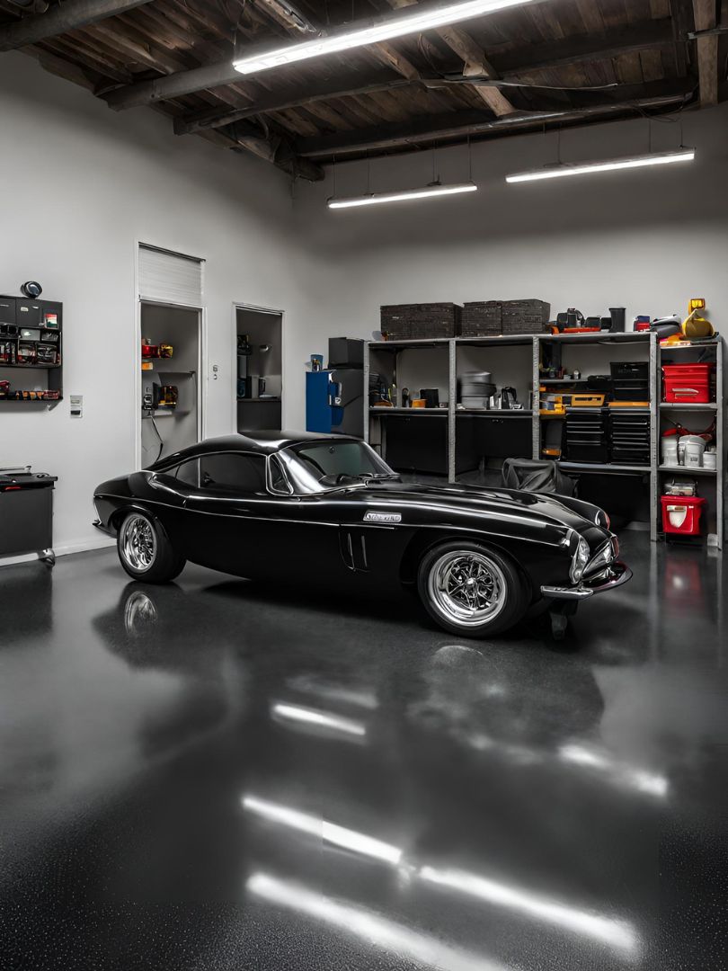 polished concrete floor in a garage