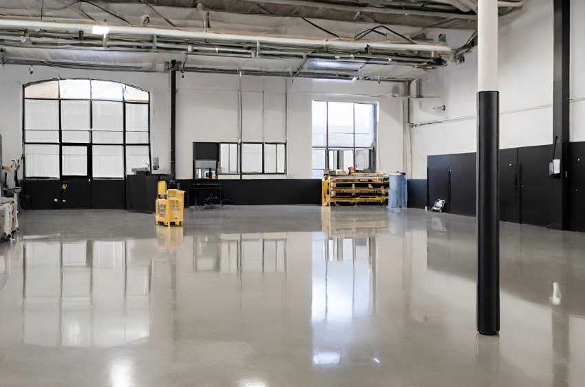 a non-slip warehouse concrete floor which has been treated after a spill