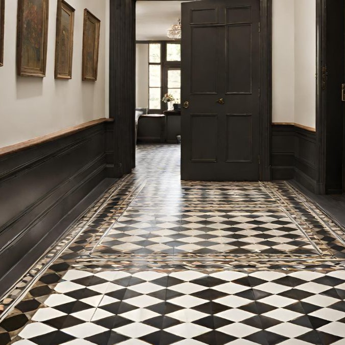 black and white victorian tiles which have been polished and sealed